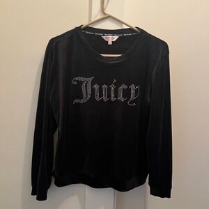 Juicy Couture‎ Black Velour Pajama Top Large Y2K Rhinestone Studded Lounge